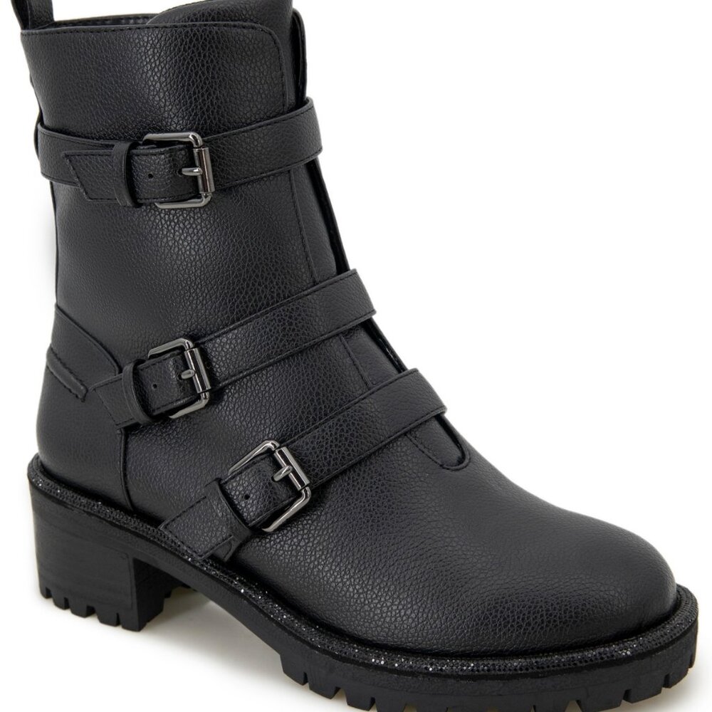 Kenneth Cole Reaction Womens Tate Faux Leather Rhinestone Motorcycle Boots